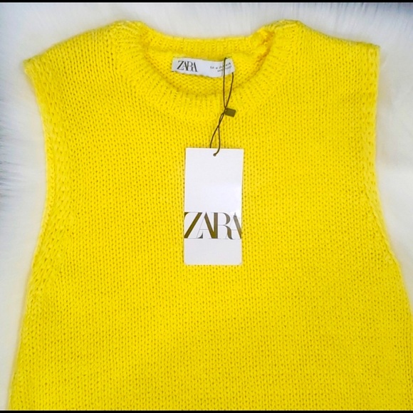 NWT Zara Dress Knit Mini Sleeveless Yellow Sweater Chunky Gift - Picture 4 of 5